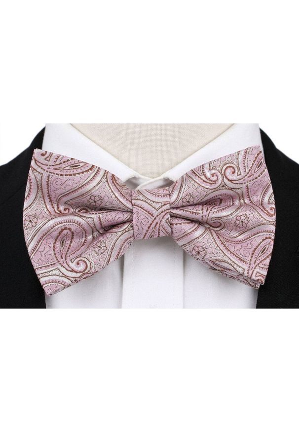Mucha Męska w Zestawie z Poszetką - Alties - Blady Róż, Paisley. Kolor: różowy. Wzór: paisley. Styl: elegancki, sportowy