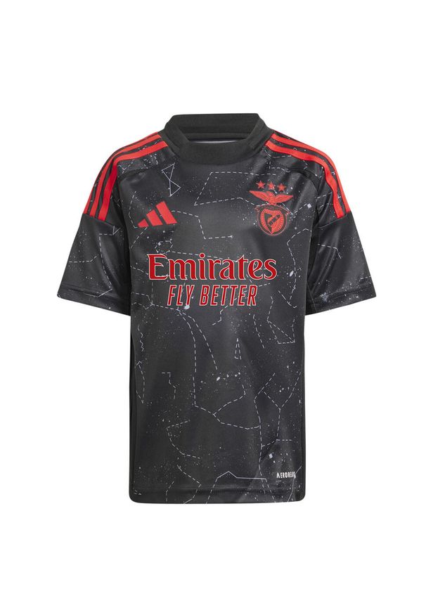 Adidas - Dziecięcy zestaw koszulki i spodenek outdoorowych Benfica Lisbonne 2024/25. Kolor: czarny. Materiał: dresówka. Styl: młodzieżowy, sportowy