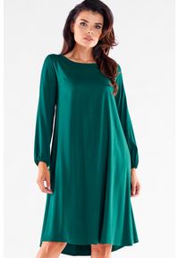 Awama - Sukienka z Asymetrycznym Dołem - Zielona. Kolor: zielony. Materiał: wiskoza, elastan. Typ sukienki: asymetryczne