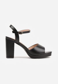 Renee - Czarne Sandały VICES na Słupku z Grubą Podeszwą i Skórzaną Wkładką Aziluna. Zapięcie: pasek. Kolor: czarny. Materiał: skóra. Obcas: na słupku. Styl: elegancki #4
