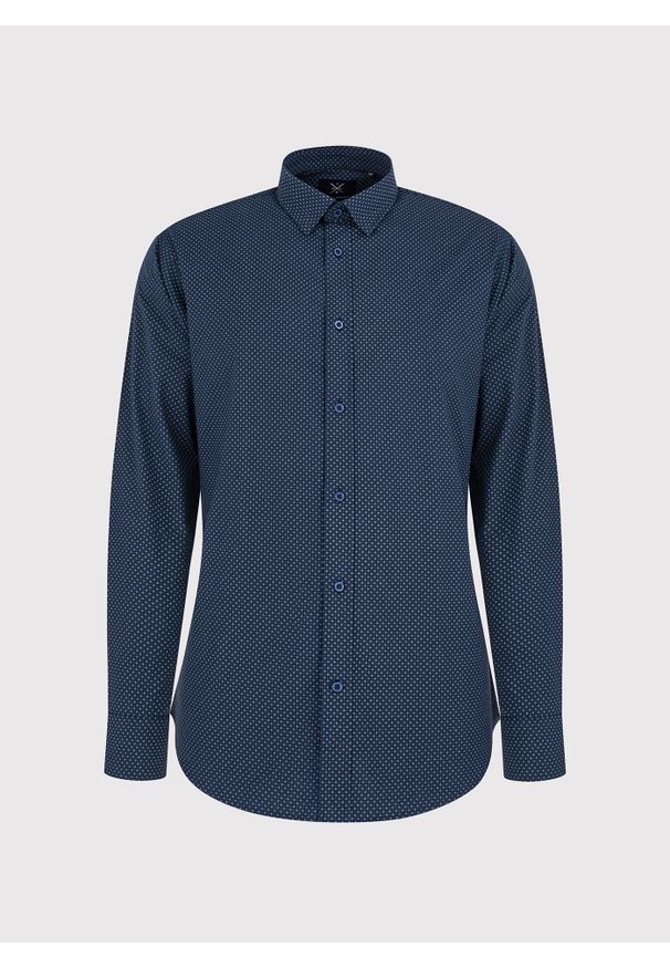 Pako Lorente - PAKO LORENTE – Granatowa koszula męska w mikrowzór. Kolor: niebieski. Materiał: elastan, bawełna. Długość rękawa: długi rękaw. Długość: długie. Sezon: zima, jesień