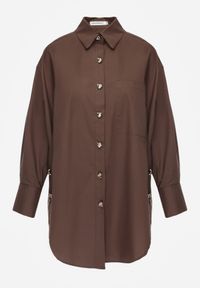Renee - Brązowa Oversizowa Koszula z Bawełny z Eleganckimi Guzikami Rhenenore. Okazja: na co dzień. Kolor: brązowy. Materiał: bawełna. Długość: długie. Wzór: gładki. Styl: elegancki #7