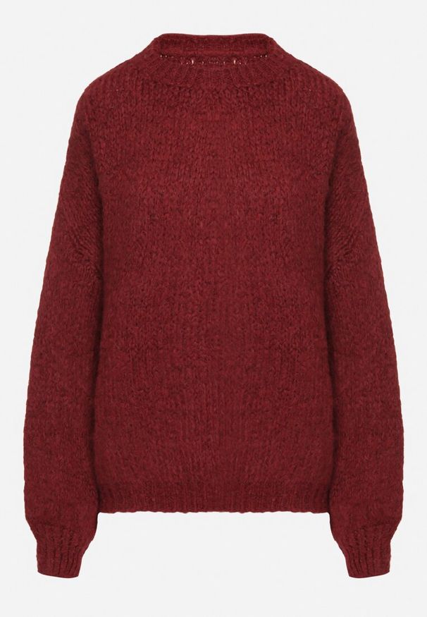 Born2be - Bordowy Sweter o Klasycznym Prostym Kroju z Domieszką Wełny i Wiskozy Sezisya. Okazja: na co dzień. Kolor: czerwony. Materiał: wełna, wiskoza. Długość rękawa: długi rękaw. Długość: długie. Wzór: aplikacja. Sezon: zima, jesień. Styl: klasyczny