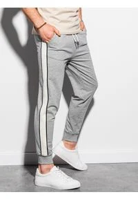 Ombre Clothing - Spodnie męskie dresowe joggery P951 - szare melanż - XXL. Kolor: szary. Materiał: dresówka. Wzór: melanż