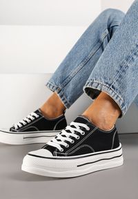 Born2be - Czarne Klasyczne Trampki na Grubej Podeszwie Natileva. Okazja: na co dzień. Kolor: czarny. Materiał: jeans. Szerokość cholewki: normalna. Styl: klasyczny #3