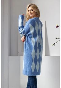 PeeKaBoo - Elegancki sweter kardigan w romby niebieski. Kolor: niebieski. Materiał: wełna. Styl: elegancki #2