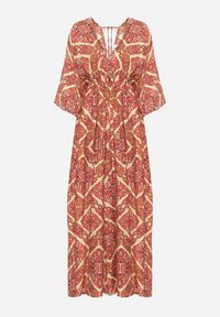 Born2be - Różowo-Żółty Kombinezon Boho z Gumką w Talii Wiązany na Plecach z Szerokimi Nogawkami Rodolia. Okazja: na co dzień. Kolor: różowy. Długość rękawa: krótki rękaw. Długość: krótkie. Styl: boho #5