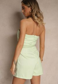 Renee - Zielony Kombinezon Bandeau z Paskiem z Klamrą Zdobiony Zakładkami Silianea. Okazja: na co dzień. Kolor: zielony. Materiał: jeans. Długość rękawa: bez rękawów. Wzór: aplikacja. Styl: klasyczny, casual #3