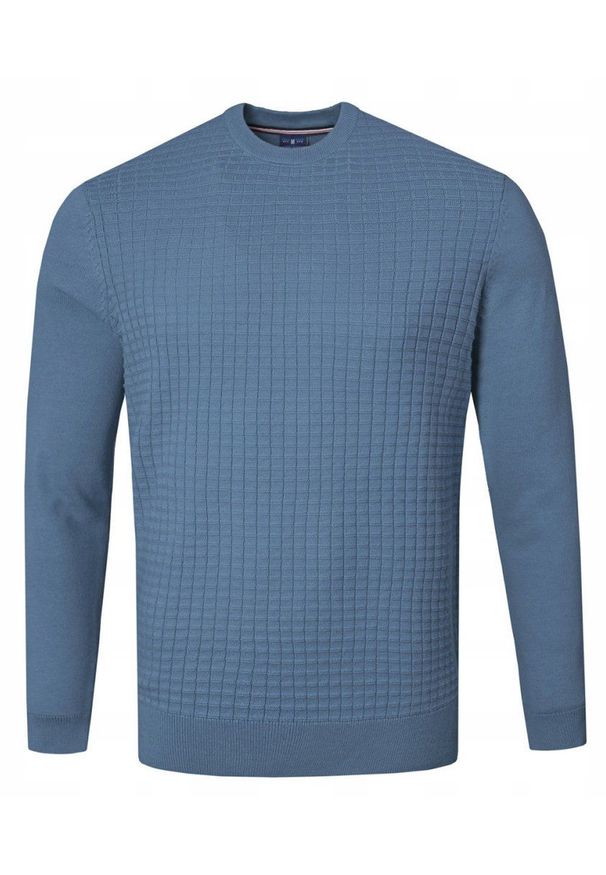 Bawełniany Sweter Męski, Okrągły Dekolt - Pako Jeans - Marmurkowa Faktura, Niebieski. Kolor: niebieski. Materiał: bawełna. Styl: klasyczny, elegancki
