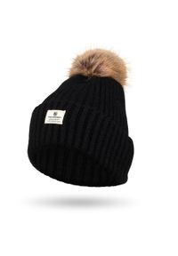 Czapka czarny Peterson PTN HAT-08. Kolor: czarny. Materiał: akryl, futro. Wzór: aplikacja. Sezon: zima. Styl: elegancki