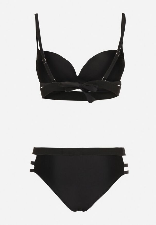 Renee - Czarne Bikini z Ozdobnymi Wycięciami Wiązany Biustonosz i Majtki Figi Kinessa. Kolor: czarny. Wzór: ażurowy