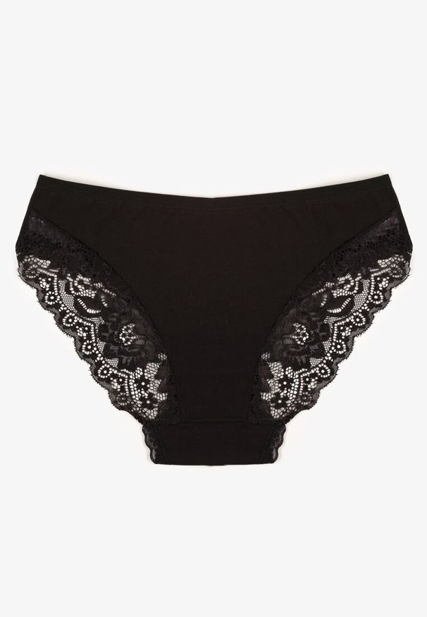 Born2be - Czarne Majtki Figi Zdobione Koronką Venissella. Kolor: czarny. Materiał: koronka. Wzór: aplikacja, koronka