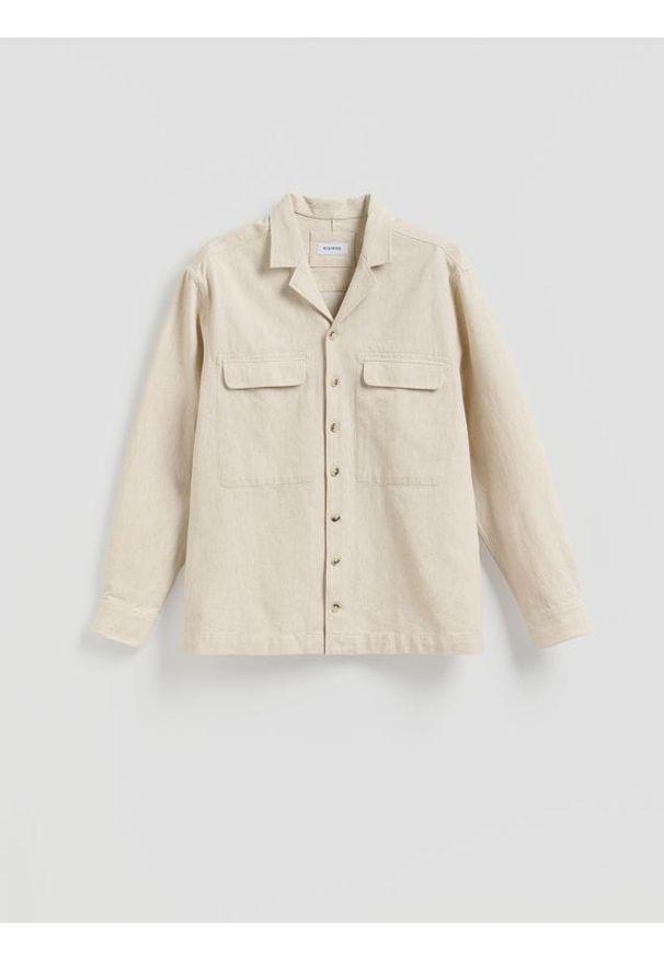 Reserved - Koszula regular z bawełny egipskiej - beżowy. Kolor: beżowy. Materiał: bawełna