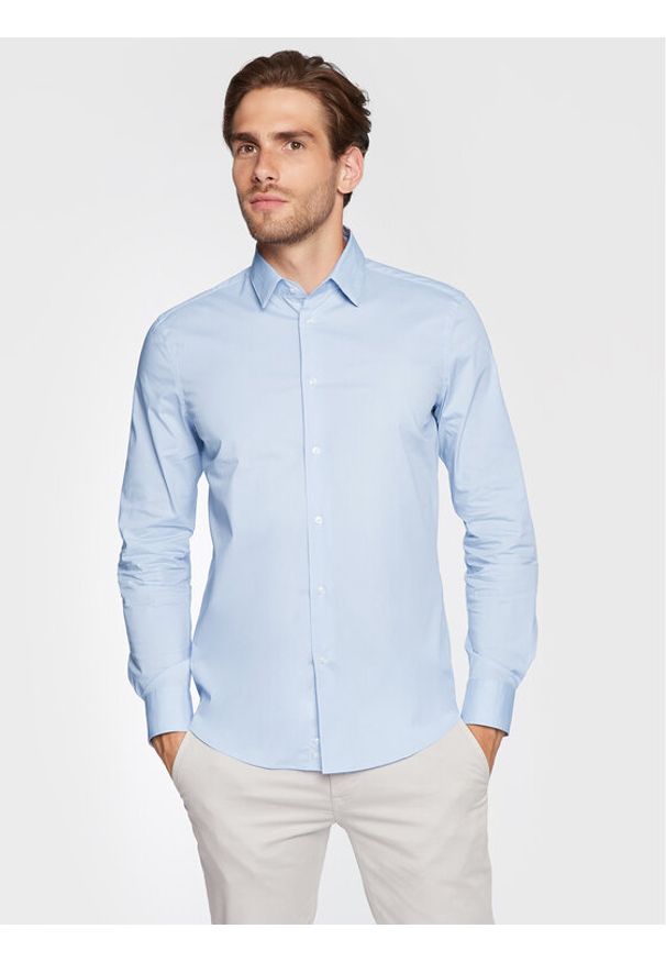 Sisley Koszula 5CNX5QL19 Błękitny Slim Fit. Kolor: niebieski. Materiał: bawełna