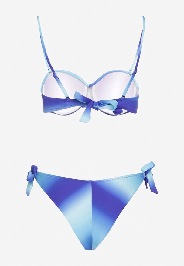 Born2be - Granatowe Wiązane Bikini Biustonosz z Marszczeniem i Majtki Figi Kinitia. Kolor: niebieski
