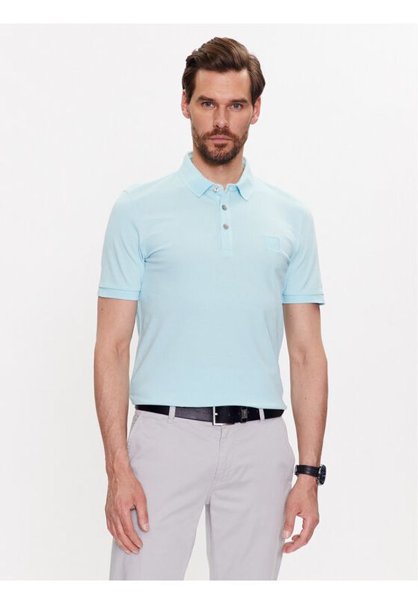 BOSS - Boss Polo 50472668 Błękitny Slim Fit. Typ kołnierza: polo. Kolor: niebieski. Materiał: bawełna