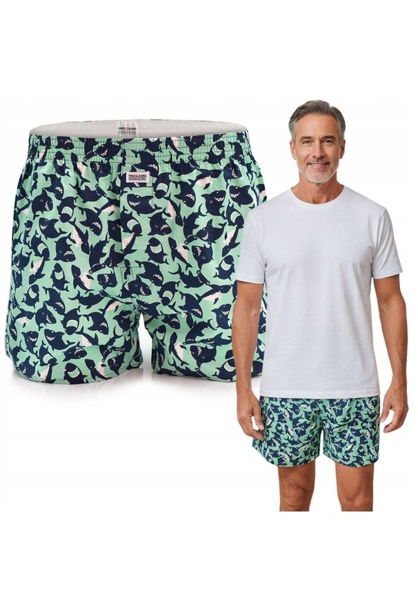 Męskie Bokserki Bawełniane - Pako Jeans - Wesołe Rekiny. Kolor: wielokolorowy. Materiał: bawełna