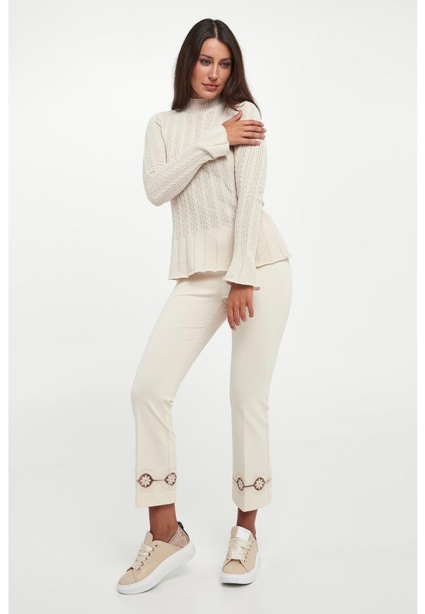 Twinset Milano - Sweter damski wełniany z baskinką TWINSET. Materiał: wełna