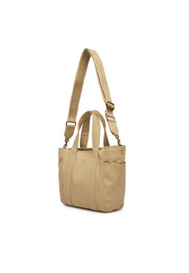 Calvin Klein Torebka Webbing Strap Canvas Small Tote LV04F3384G Beżowy. Kolor: beżowy
