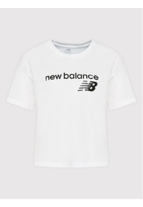 New Balance T-Shirt WT03805 Biały Relaxed Fit. Kolor: biały. Materiał: syntetyk, bawełna