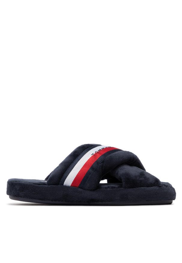 TOMMY HILFIGER - Tommy Hilfiger Kapcie Comfy Home Slippers With Straps FW0FW06587 Granatowy. Kolor: niebieski. Materiał: materiał