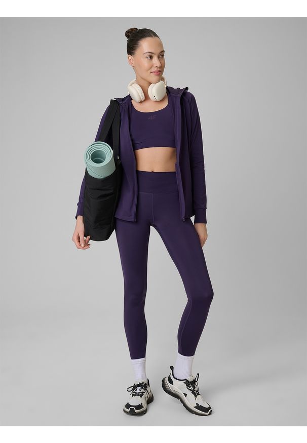 4f - 4F Bluza treningowa regular szybkoschnąca damska - fioletowy S. Kolor: fioletowy. Długość rękawa: raglanowy rękaw