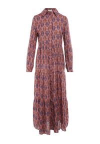 Born2be - Ciemnoróżowa Sukienka Hypsamna. Kolor: różowy. Materiał: bawełna, skóra. Długość rękawa: długi rękaw. Wzór: nadruk, aplikacja. Typ sukienki: koszulowe, szmizjerki. Długość: maxi #6