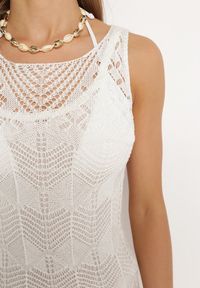 Born2be - Biała Sukienka Bodycon z Ażurowej Dzianiny z Halką w Komplecie Willowas. Okazja: na co dzień. Kolor: biały. Materiał: dzianina. Wzór: ażurowy. Typ sukienki: bodycon. Styl: elegancki, casual #4