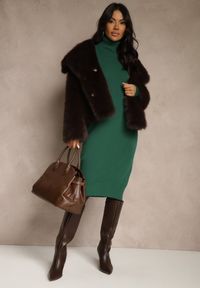 Renee - Zielona Sweterkowa Sukienka z Bawełną i Golfem Reinaria. Okazja: na co dzień. Typ kołnierza: golf. Kolor: zielony. Materiał: bawełna. Styl: casual #4