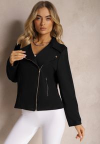 Renee - Czarna Asymetryczna Kurtka Ramoneska z Imitacji Zamszu Kmiya. Kolekcja: plus size. Kolor: czarny. Materiał: zamsz #3
