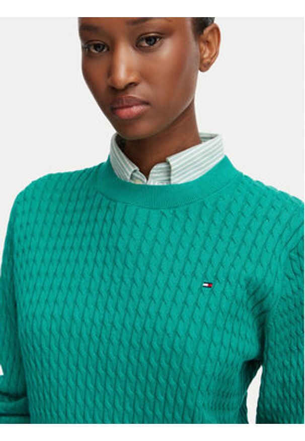 TOMMY HILFIGER - Tommy Hilfiger Sweter Fine WW0WW44993 Zielony Regular Fit. Kolor: zielony. Materiał: bawełna