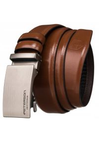 Pasek męski Peterson PTN A005 BROWN brązowy. Kolor: brązowy. Materiał: jeans, skóra