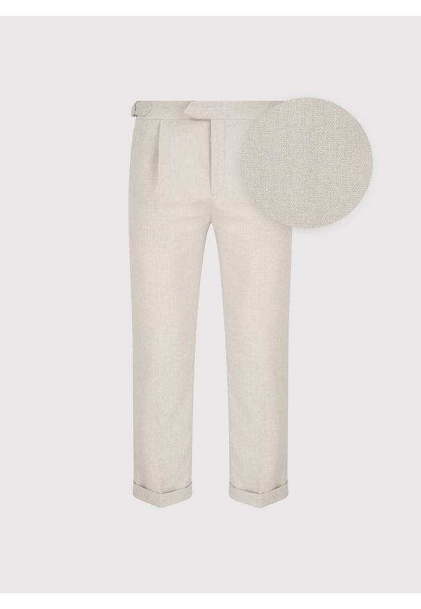 Pako Lorente - PAKO LORENTE - Beżowe spodnie męskie z lnem. Okazja: na co dzień. Kolor: niebieski, beżowy. Materiał: len. Sezon: lato. Styl: casual