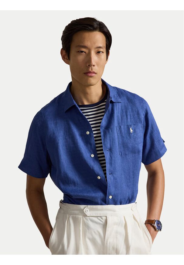 Polo Ralph Lauren Koszula 710966421503 Niebieski Regular Fit. Typ kołnierza: polo. Kolor: niebieski. Materiał: len