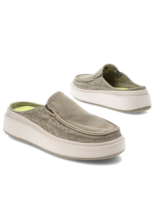 Zielone Klapki Jeep Wsuwane Obuwie Damskie. Okazja: na spacer, na co dzień. Kolor: zielony. Materiał: materiał. Sezon: lato. Styl: casual, sportowy