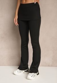 Renee - Czarny Komplet w Sportowym Stylu Dzwony z Wywijanym Pasem i T-shirt Silfina. Kolor: czarny. Materiał: materiał