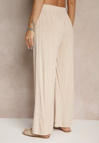 Renee - Beżowe Spodnie z Wiskozy High Waist o Szerokim Kroju Avelozi. Okazja: na co dzień. Stan: podwyższony. Kolor: beżowy. Materiał: wiskoza. Styl: elegancki, casual #5