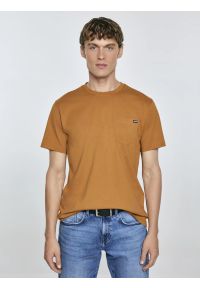 Big-Star - Koszulka męska z kieszonką brązowa Carbon 802. Okazja: na co dzień. Kolor: brązowy. Materiał: jeans, bawełna, dzianina. Wzór: aplikacja. Styl: klasyczny, casual