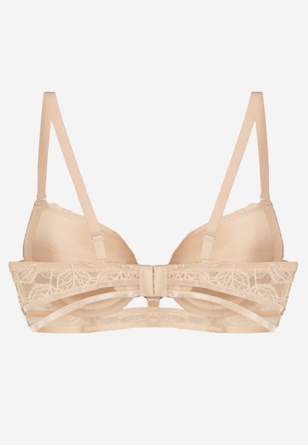 Born2be - Beżowy Klasyczny Biustonosz Zdobiony Koronką i Aplikacją Metheis. Kolor: beżowy. Materiał: koronka. Wzór: aplikacja, koronka