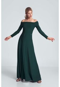 Figl - Maxi Sukienka Odsłaniająca Ramiona - Zielona. Kolor: zielony. Materiał: poliester, elastan. Długość: maxi #1