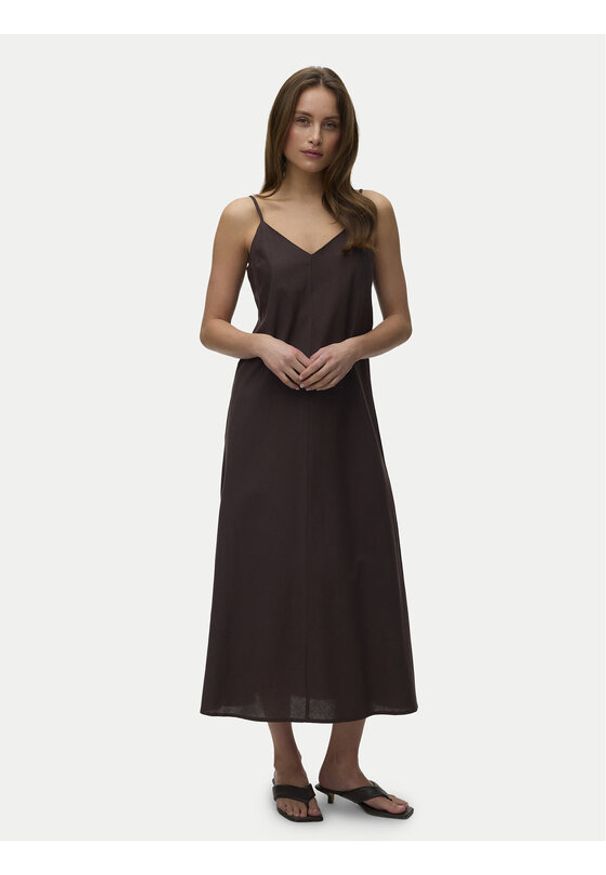 Vero Moda Sukienka letnia Selma 10345674 Brązowy ciemny Regular Fit. Kolor: brązowy. Materiał: bawełna. Sezon: lato