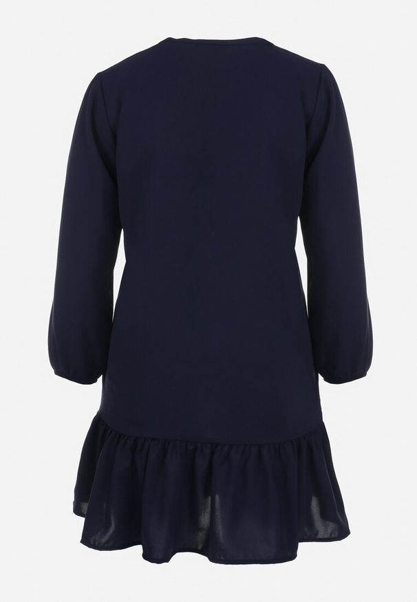 Born2be - Granatowa Koszulowa Sukienka Mini z Falbanką Brindel. Kolor: niebieski. Typ sukienki: koszulowe. Długość: mini