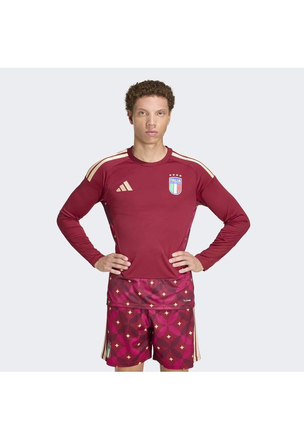 Adidas - Koszulka Italy 26 Home Goalkeeper Long Sleeve. Kolor: czerwony, wielokolorowy, brązowy. Długość rękawa: długi rękaw. Technologia: ClimaCool (Adidas). Sport: piłka nożna