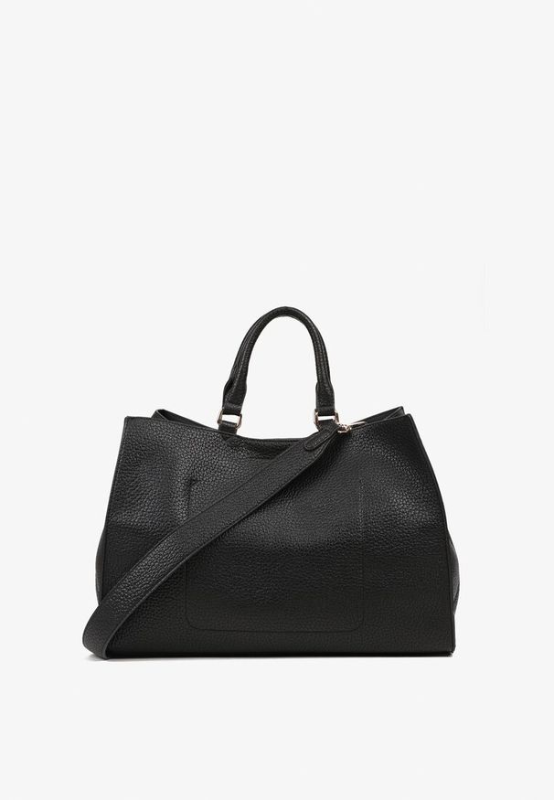 Born2be - Czarna Duża Torebka Kuferek z Dwoma Rączkami i Metaliczną Klamrą Nalavera. Kolor: czarny. Rozmiar: duże. Styl: biznesowy, klasyczny, casual