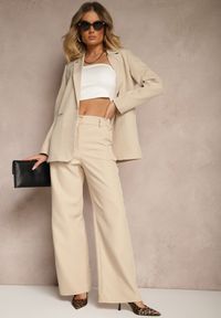 Renee - Beżowa Marynarka z Imitacją Kieszeni i Usztywnioną Linią Ramion Vivissea. Okazja: na co dzień, na spotkanie biznesowe. Kolor: beżowy. Materiał: jeans. Wzór: aplikacja. Styl: biznesowy, klasyczny, elegancki, casual #3