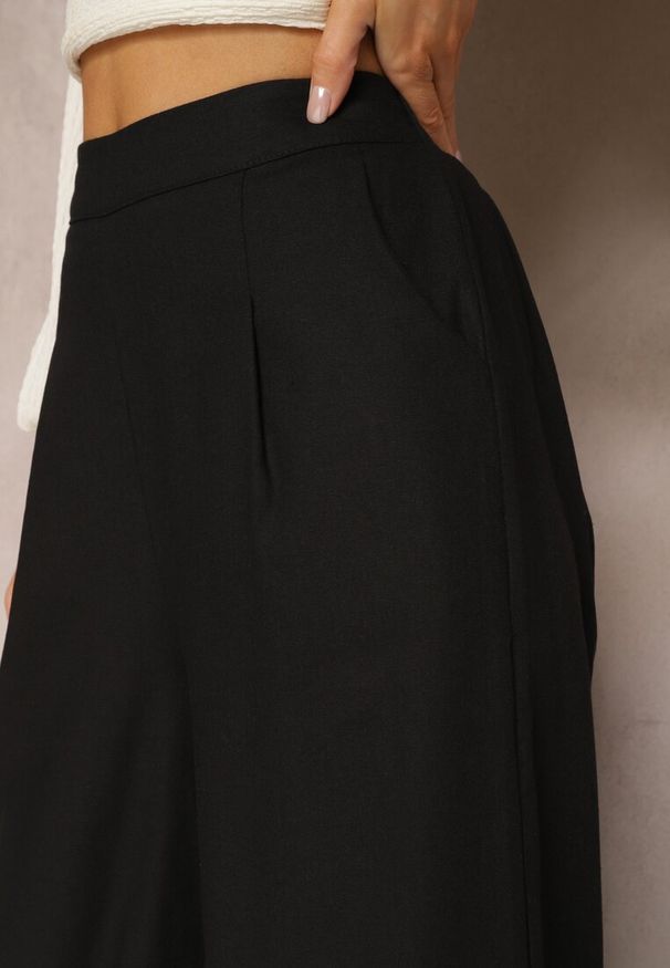 Renee - Czarne Szerokie Spodnie z Lnem z Gumką w Talii Airelttis. Kolor: czarny. Materiał: len. Sezon: lato. Styl: elegancki