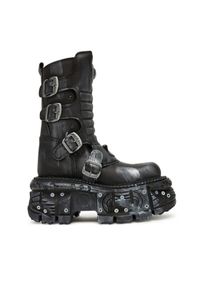 NEW ROCK Botki M-373SC-C1 Szary. Kolor: szary. Materiał: skóra. Styl: rockowy #1