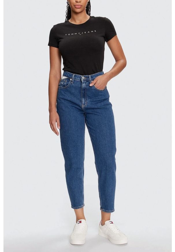 Tommy Jeans - TOMMY JEANS Czarny damski t-shirt. Kolor: czarny