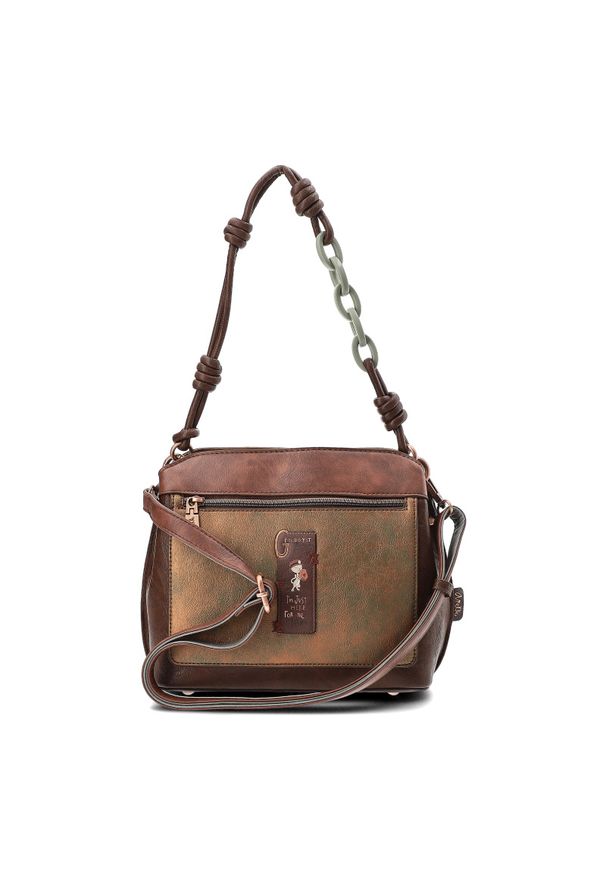 Brązowa Torebka Anekke Modna Listonoszka Damska Z Laleczką. Kolor: brązowy. Wzór: aplikacja. Materiał: zdobione, skórzane. Styl: casual, elegancki