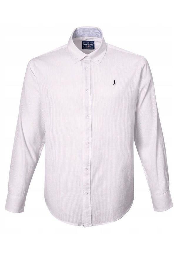 Lekka, Bawełniana Koszula Męska - Pako Jeans - Prosty Krój, Biała. Okazja: na co dzień. Typ kołnierza: button down. Kolor: biały. Materiał: bawełna. Sezon: lato. Styl: casual
